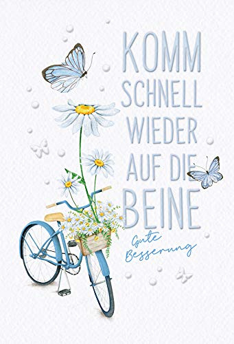 KE - Gute Besserung Karte, mit Umschlag, DIN B6, erhabene Schrift, hochwertige Genesungskarte für schnelle Erholung