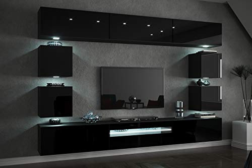 FURNITECH Wohnwand mit LED RGB - 16 Farben - Hängend Modern - Möbel mit Regale und TV Schrank für Wohnzimmer (Future C81-HG-B1 1B - 273 cm)