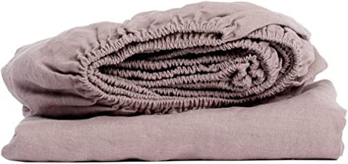 My Linen Home Spannbettlaken aus 100% Stonewashed Leinen Dusty Rose, 180x200cm I Kontinuierlich elastischer Saum I Temperaturregulierend und Atmungsaktiv I Sanft, weich selbst zur empfindlichsten Haut