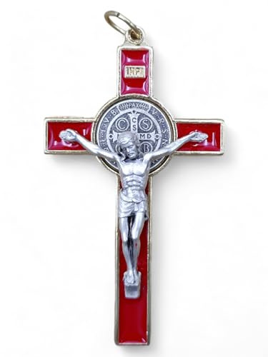 La Balestra Crucifijo de San Benito hecho a mano en Italia, chapado en oro de 18 quilates, cuerpo de metal – Medalla de San Benito