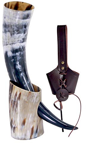 HONGLAYS Tasse en corne de viking faite à la main avec étui en cuir et étui en cuir
