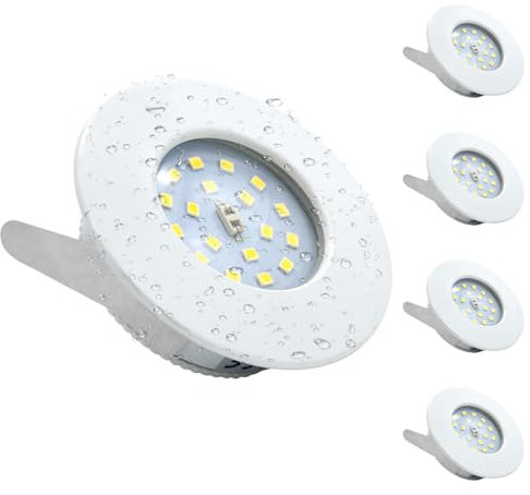 Wondlumi 4X 5W LED Recessed Ceiling Lights, IP44 Ultra Slim Recessed Bathroom Spotlights Downlights Cool White for Kitchen 240V 500LM Non-Dimmable