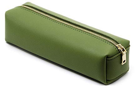 eusbon Leder Federmäppchen Große Vielfalt Federmappe Etui für Stifte Mäppchen Schule Federtasche Schlampermäppchen (Grün)