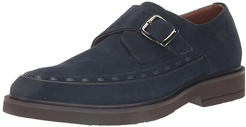 Steve Madden Men's Shayne Single Buckle Monk-Strap Loafer, Navy Suede, 9 M