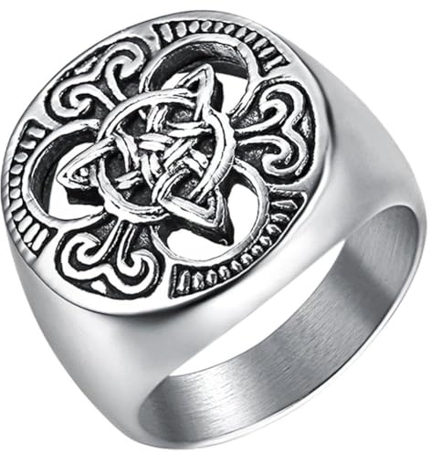 JUDE Stainless Steel Vikings Celtic Knot Signet Biker Ring (Silver, Z+6)