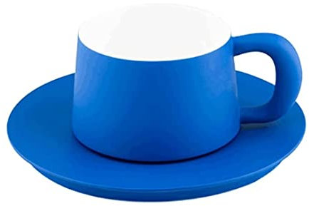 AMYSTY Tazzine caffè Tazza da caffè Tazza di tè Set di Tazze da caffè Moderno con Piattino Tazza da caffè in Ceramica con Manico Blu Multifunzionale Tazzine di Caffe Tazze da caffè