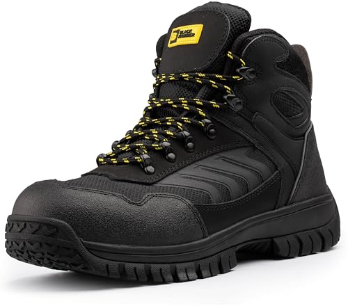 Black Hammer Steel Toe Cap and Heavy-duty Midsole Boots for Men Suede Leather S3 SRC Safety Work Shoes Slip and Water Resistant Footwear Ideal for Warehouse and Utility Beast (10 UK)