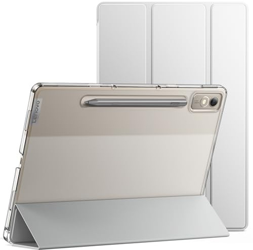 JETech Hülle für Lenovo Tab P12 12,7 (2023), Silber | Schlanke Transluzent Rückseite, Dreifach-Ständer, Auto Schlafen/Wachen, Stoßschutz