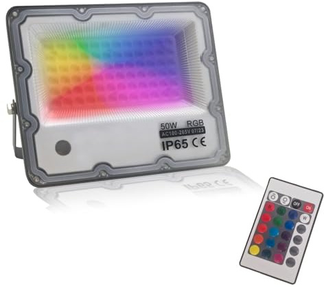 MAKA Faro LED RGB da Esterno con Telecomando 220V 15 Colori Regolazione Luminosità e 4 Modalità di Luce [Flash, Strobo, Dissolvenza, Sfumatura] Impermeabile IP65 IK10 Alluminio Pressofuso, Grigio (50)
