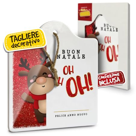 Tagliere Sottopentola Natalizio in Ceramica, Idee Regalo Natale Originali per Donna, Mamma e Nonna, Casa e Cucina, Personalizzati con Illustrazione Originale Renna Oh