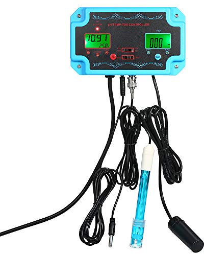YIWENG Professioneller 3 in 1 pH / / Temp-Wasserqualitätsdetektor pH-Controller mit Relaisstecker Nachfüllbare Elektrode BNC-Typ Sonde Wasserqualitätsprüfgerät für Aquarium Hydroponics Tank Monitor