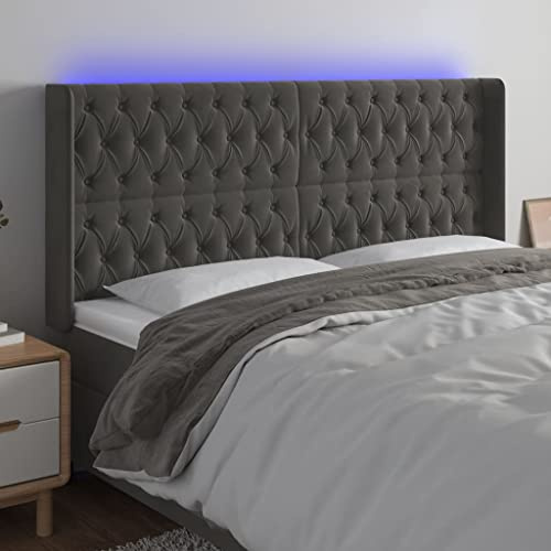 CKioict Betthaupt Wandkissen Bett Bettkopfteil Schlafzimmer LED Kopfteil Dunkelgrau 183x16x118/128 cm SamtGeeignet für Schlafzimmer, Gästezimmer, Schlafsaal