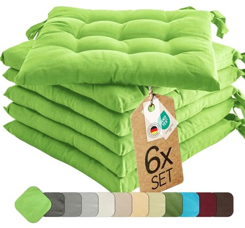etérea Basic Sitzkissen 40x40 cm 6er Set mit Bändern Apfelgrün | Mit Bändern · Fest gepolstert · Indoor & Outdoor · 30°C waschbar · 55% Baumwolle, 45% Polyester · OEKO-TEX Made in Green