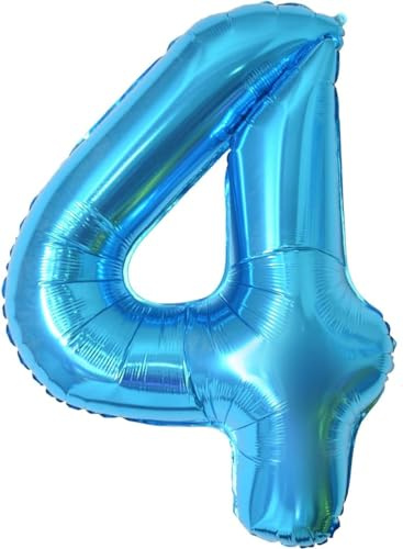 Geburtstag zahlen luftballon 4 jahre | Blau Folienballon 4 XXL -Riesen Folienballon in 40 - 101cm Geburtstagsdeko - Ballon Zahl Deko zum Geburtstag .Fliegt mit Helium