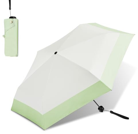 Dlin Kompakter Reise-Regenschirm, tragbarer, kleiner Sonnenschutz für Sonne und Regen, UPF 50+ UV-Block-Sonnenschirm, 0,2 kg, leicht, 6 Rippen, Taschenschirm für Mädchen und Frauen (grün)