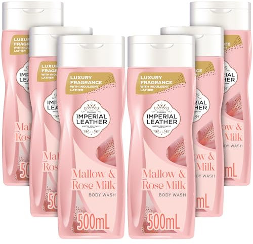 Imperial Leather Mallow & Rose Milk Pampering Body Wash Shower Gel, Signature Oil Blend, Creamy Lather, Gentle Skin Care, Bulk Buy, Pack of 6x500ml