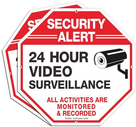 Faittoo Video Surveillance All Activities Are Monitored Sign - 2 Pack,30 x 30 cm Rust Free .040 Aluminum Reflective, UV Protected, Waterproof, Weatherproof and Fade Resistant, 4 Pre-drilled Holes.