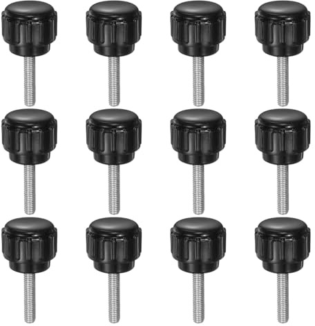 sourcing map Gerändelte Klemmknöpfe, M3 x 14 mm, metrisch, verzinkt, Karbonstahl, Außengewinde, Rändelschraube, Typ 14 mm, Kunststoff, Rundkopfgewinde, Handschraubenknöpfe, Schwarz, 12 Stück