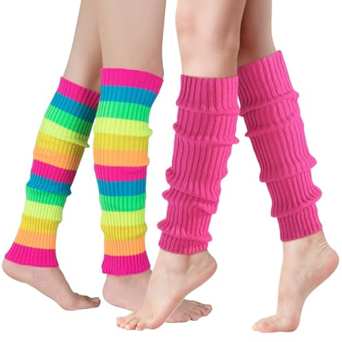 ZKGYUS 2 Paar Damen Winter Stulpen Damen, Stulpen, Leg Warmers, Neon Strümpfe für 80er 90er Jahre Kostüme zu Motto Partys, Fasching, Karneval oder zum Tanzen