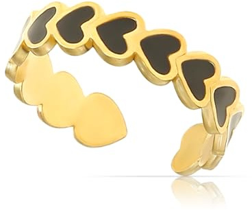 Made by Nami (MF-166-black) Herz Ring Damen Größenverstellbar Geschenke für Frauen Freundschaftsringe Wasserfester Schmuck