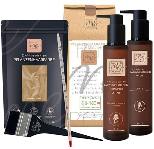 Thats me Organic® Profi Pflanzenhaarfarbe Komplettset (warm shiny) – Bio Haarfarbe ohne Chemie – Haarfarbe für gesundes Haarefärben auch während Schwangerschaft und Stillzeit