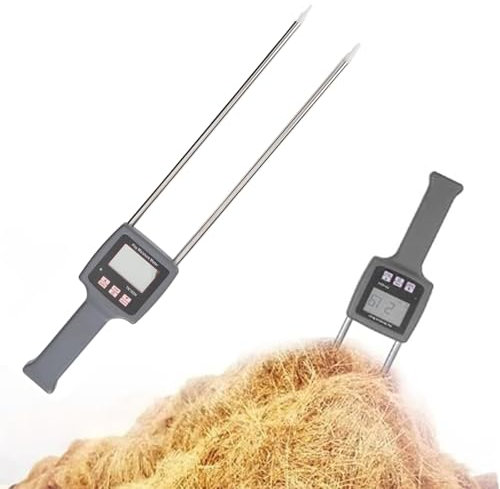 Misuratore di umidità Portatile per Fieno, analizzatore di Contenuto d'Acqua per Strumento Digitale LCD, misurazioni veloci Precise 0-80%, sonda per misuratore di umidità per Fieno, Erba froage