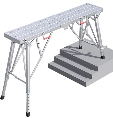 EXCLURA Trabattello ASSE per Ponteggio Regolabile in Altezza con Superficie Antiscivolo, Scala per Ponteggio per Scale/gradini/Scale, Panca Telescopica per Carichi Pesanti(Style 5)