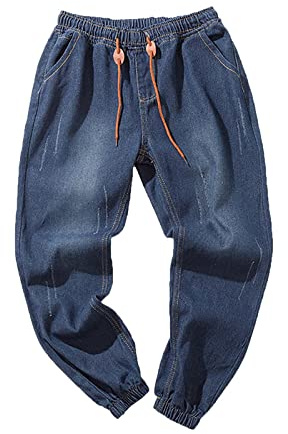 Generico Jeans Lavoro Uomo Elasticizzati Jeans Casual da Uomo con Lacci Elastici sovradimensionati da Strada da Uomo 35 30