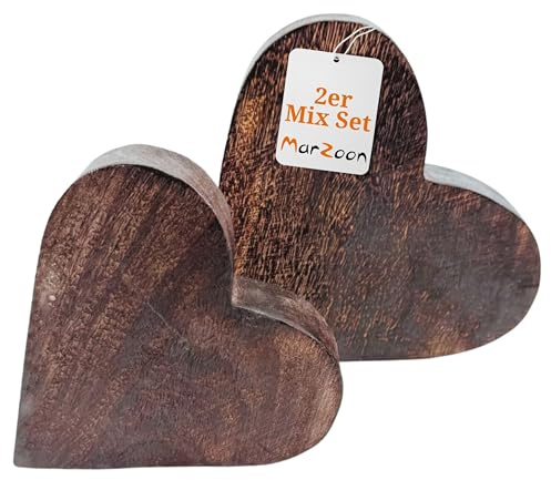 2er Set Deko Herzen 19 cm & 14 cm Massivholz 3,7 cm dick, dunkel gebeizt | Große Holz Herzen, zum Aufstellen, Dekoration zum Stehen und Liegen, Naturprodukt Unikate, Rustikal, Massiv