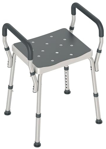 HOMCOM Tabouret de Douche Chaise de Douche pour Personnes âgées et handicapées avec accoudoirs, Hauteur réglable, Patins antidérapants, Chaise de Bain en Aluminium antirouille, Gris