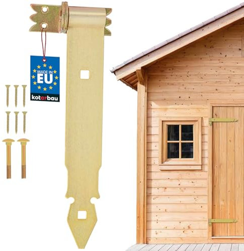 KOTARBAU® Ladenband Gold 300 mm Kreuzgehänge Verzinkter Stahl Türband Holztür Band Fensterladen Holz Tor Scharniere Schwerlast Torband Winkelband Türscharniere Ladenband mit Kloben Set