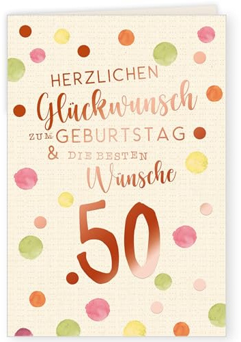 GreenLine Glückwunschkarte zum 50. Geburtstag | 1 Stück mit Umschlag | Geburtstagskarte | hochwertige Klappkarte aus 100% baumfreien Zuckerrohrpapier | Plastikfreie Verpackung | 11,5 x 17 cm