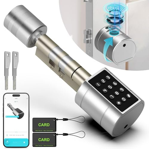Anweller Serratura per porta con impronte digitali, serratura elettronica, codice Smart Lock, cilindro 70 mm, con 2 chiavi, 2 schede IC, per porte da 35 a 70 mm