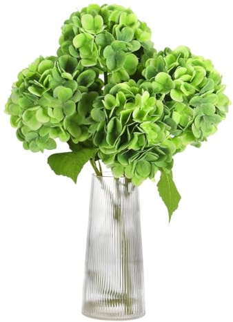 sourcing map 4 flores artificiales de hortensias de látex de 18.5 pulgadas de tacto real, grandes y realistas para decoración del hogar, cocina, fiesta, boda, color verde