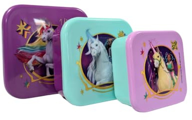 My sweety pop Set of 3 Unicorn Snack Boxes - Stackable Lunch Box 11.5 cm - Kids - Nursery, Kindergarten, School, Holiday - Blue/Purple