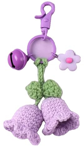 KREATIONS Handgjord nyckelring klockblomma orkidé virkad blomma, C-lila, S