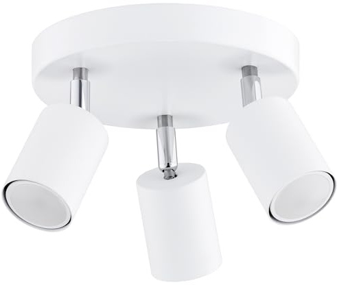 KAR LIGHTING Deckenleuchte 3-flammig Weiß Rund – schwenkbarer Deckenstrahler & LED Spotlampe aus Metall – GU10 Strahler für Küche, Wohnzimmer, Flur – modern & LED geeignet