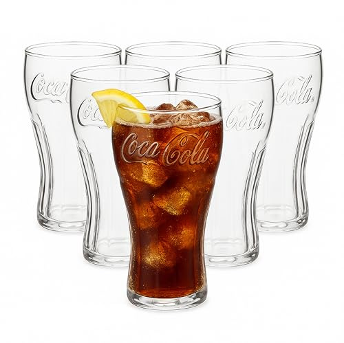 Van Well Coca-Cola Konturglas 6er Set – 0,30 l Gläser geeicht mit geprägtem Schriftzug – Spülmaschinengeeignet – Klassisches Softdrinkglas im Retro-Design
