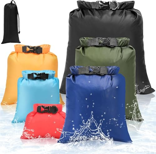 Dry Bag Set mit 6 wasserdichten Beuteln - 1,5L 2,5L 3L 3,5L 5L 8L wasserdichte Taschen & Packtaschen | Perfekt für Outdoor, Wassersport & Camping | Ultraleicht & Robust, Mehrfarbig, Outdoor