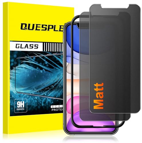 QUESPLE [2 Stück] Matt Panzerglas Sichtschutz für iPhone 11/XR, 28° Anti Spähen Blendschutz Matte Schutzfolie, Anti-Fingerabdruck, Anti-Kratzen Gehärtetem Glas Displayschutzfolie