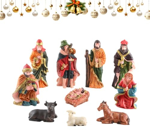 Generico Figure Presepe Miniature | Ornamento Natività Nascita Di Gesù Bambino,Set Miniature in Resina Religiose per Casa Mensola Davanzale Scrivania Tavolo
