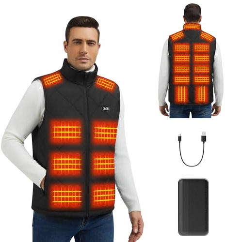 Trunera Heated Gilet for Men, 21 Heat Zones Heated Vest for Men with 20000mAh Battery 3 Heating Levels, 10s Fast Heating Heated Gilet for Outdoor Cycling, Hiking Fishing&Skiing (Black M)