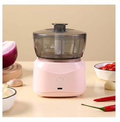WRJAHCG Picadora Eléctrica de Alimentos, trituradora de Alimentos, procesador con 3 Cuchillas Acero Inoxidable, 350ml, para doméstica, Restaurante, Camping, para Pica Verduras, Carne,Rosado