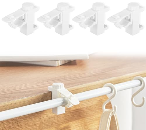JYNXOR 4 pcs Soportes de Barra de Cortina giratorios, Soportes para Barra de Cortina Sin Taladrar, para Barras de Cortina Ligeras, Gancho para Cortinas Multifuncionales Universal,transversal ajustable
