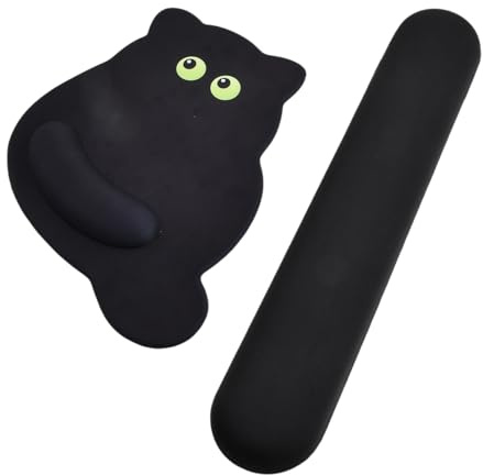 Culinavog Noir Tapis de Souris Ergonomique,Tapis de Souris Repose Poignet,28x23x2cm Tapiss de Souriss en Forme de Chat, et Repose Poignet Clavier pour PC, Ordinateur,Travail,Bureau