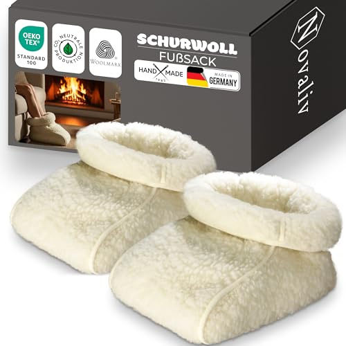 Novaliv Woll-Fußsack 2er Set – zwei Fußwärmer ohne Strom aus 100% Schafwolle für Erwachsene – Schurwoll-Fußsack Doppelpack gegen kalte Füße auf Sofa, im Wohnmobil, Fernsehen Entspannen