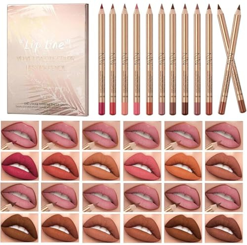 12 PCS Lip Liner Set, Lip Liners Pencil Stain, High Pigmented Nude Pencil Set
