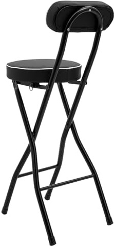 Zalydala Set di 2 sgabelli da bar pieghevoli, portata 125 kg, altezza regolabile 65 cm, con cuscino in poliuretano e blocco di sicurezza, per bar, campeggio e giardino (nero)
