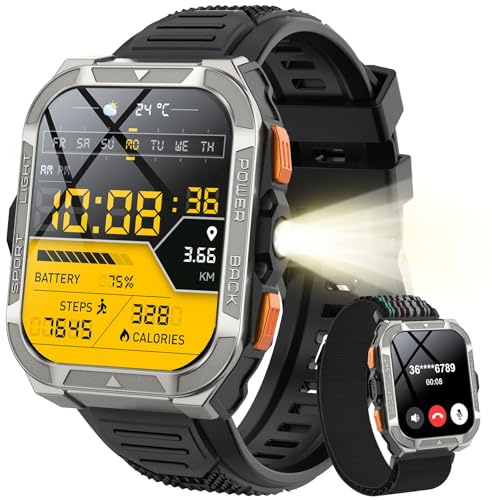 Blackview Reloj Inteligente Hombre Militar - GPS, Linterna, Brújula, AI, 1.91 Smartwatch Hombre con 100+ Modos Deportivos, Llamadas/Notificación, Pulsómetro/Oxímetro/Sueño, Pulsera Actividad, Negro