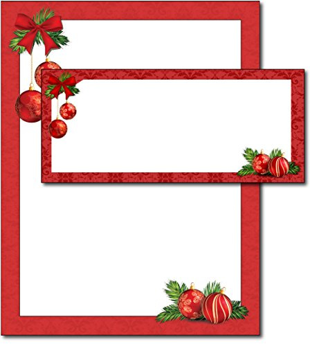 40 Sets - Red Christmas Bulbs Holiday Paper & Envelopes - 8.5 x 11 Holiday Letterhead Set for Inkjet or Laser Printers – Christmas Writing Paper with Matching Envelopes